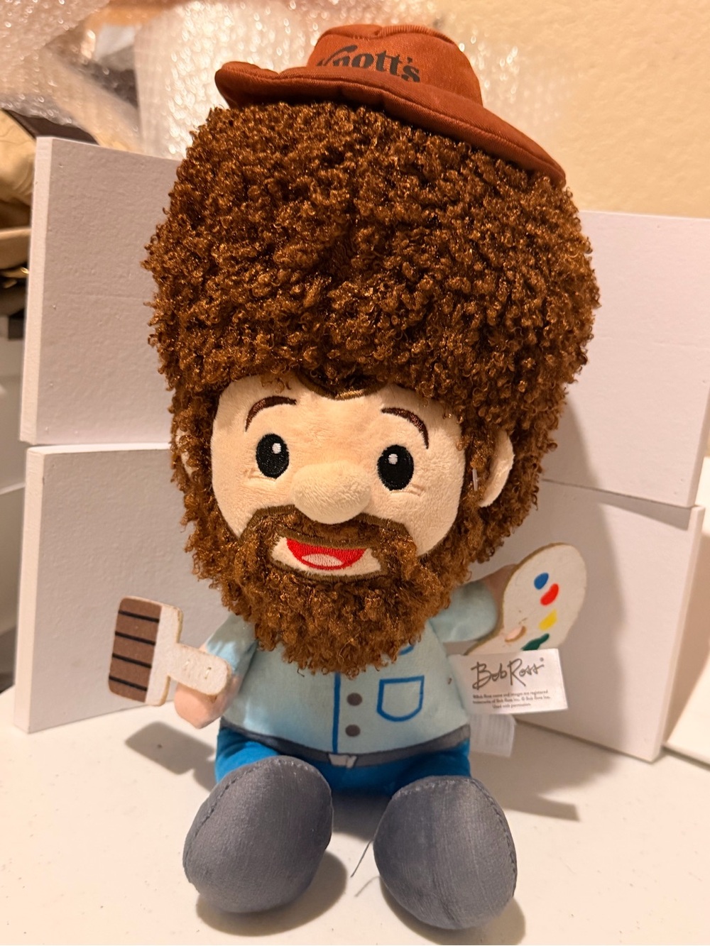 Bob Ross Plush Decorative Figure in Brown and Blue